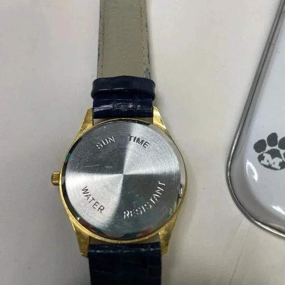 Sun Time Michigan Wolverines NCAA Watch Musical Series Gold Tone Blue Band - Picture 4 of 6